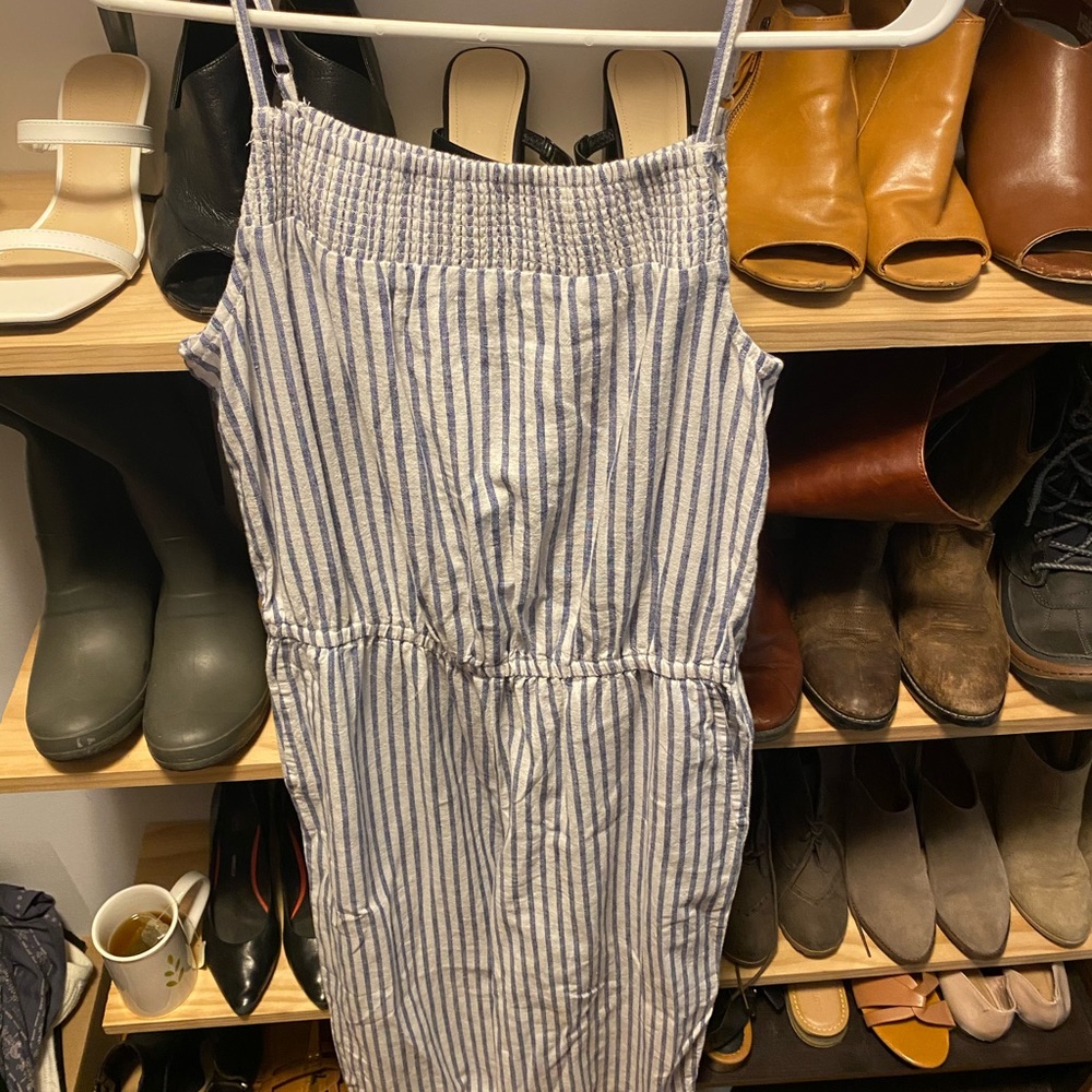 Blue and white striped jumpsuit XS